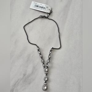 Givenchy Studded Y Silver Black Crystal Necklace Women New $78 Tanish
